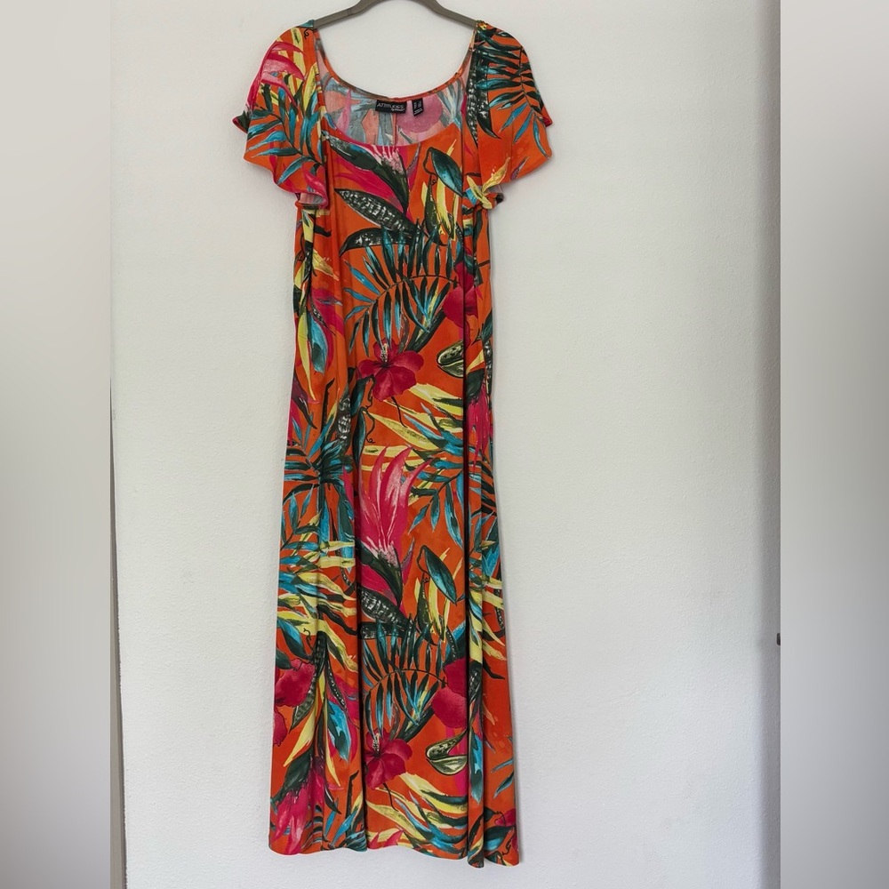 Attitudes by Renee Orange Blue Flutter Sleeve Sundress